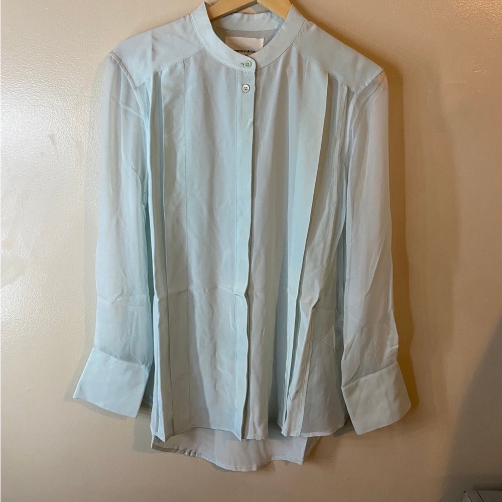 NWT 100% Silk Mint Green Button Down Blouse